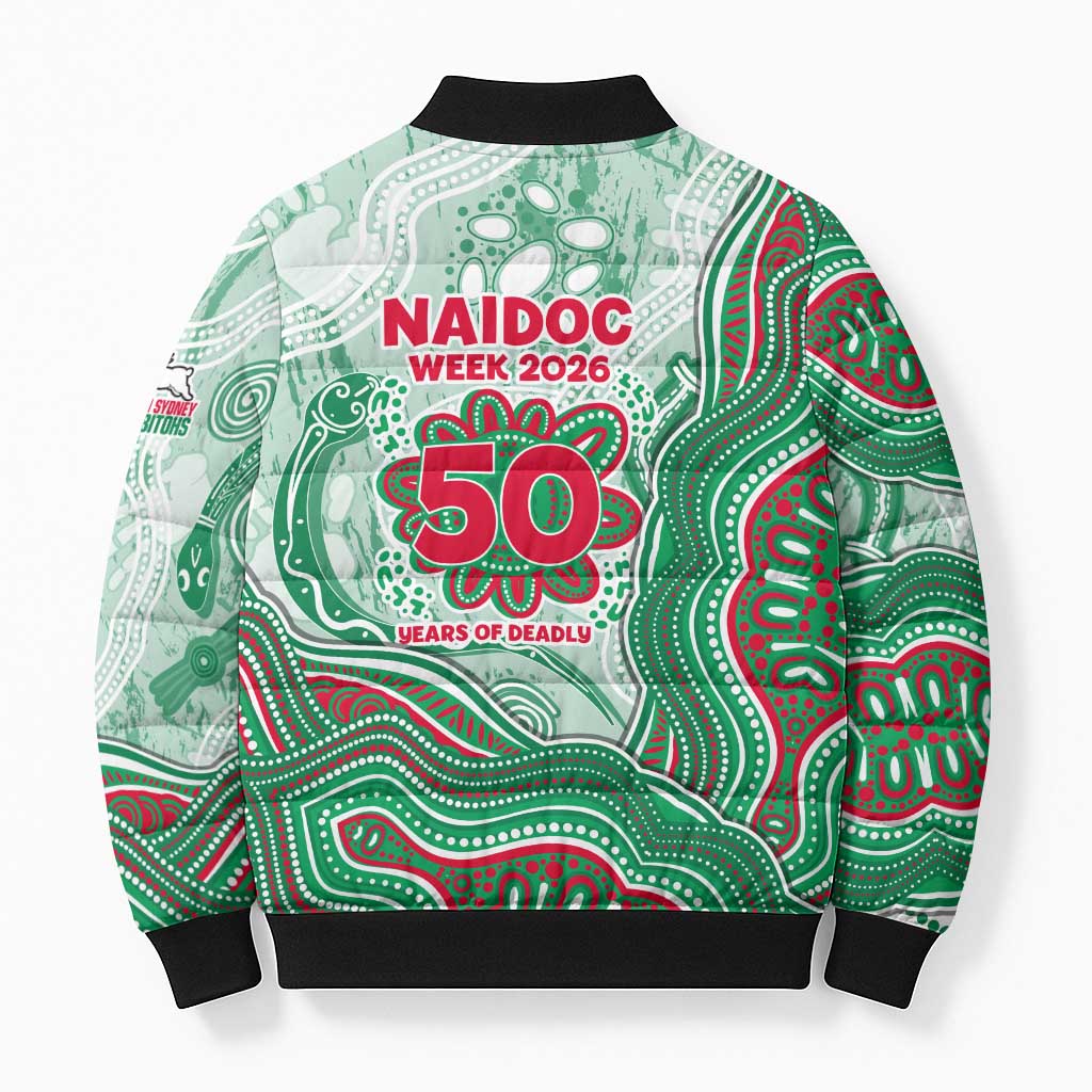 South Sydney Rabbitohs NAIDOC Week 2026 Bomber Puffer Jacket First Nations of Australia Aboriginal Mascot Rugby