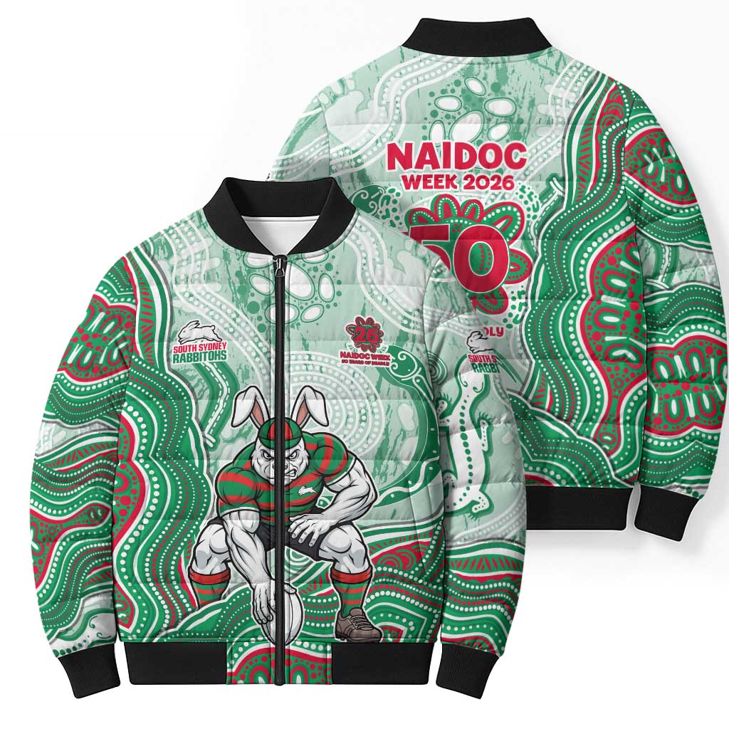 South Sydney Rabbitohs NAIDOC Week 2026 Bomber Puffer Jacket First Nations of Australia Aboriginal Mascot Rugby
