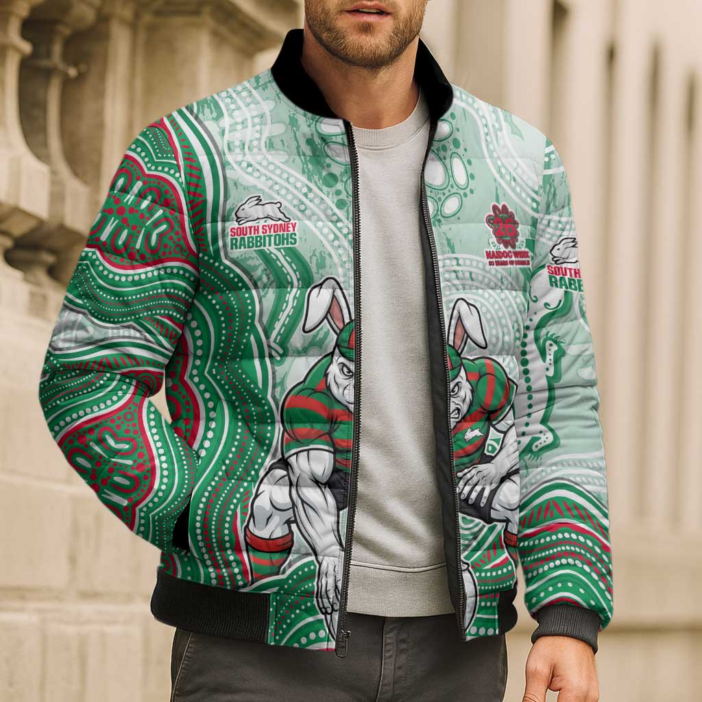 South Sydney Rabbitohs NAIDOC Week 2026 Bomber Puffer Jacket First Nations of Australia Aboriginal Mascot Rugby
