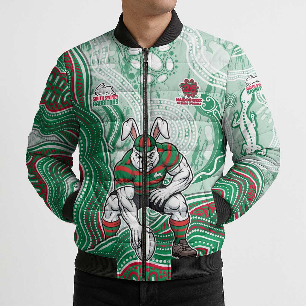 South Sydney Rabbitohs NAIDOC Week 2026 Bomber Puffer Jacket First Nations of Australia Aboriginal Mascot Rugby