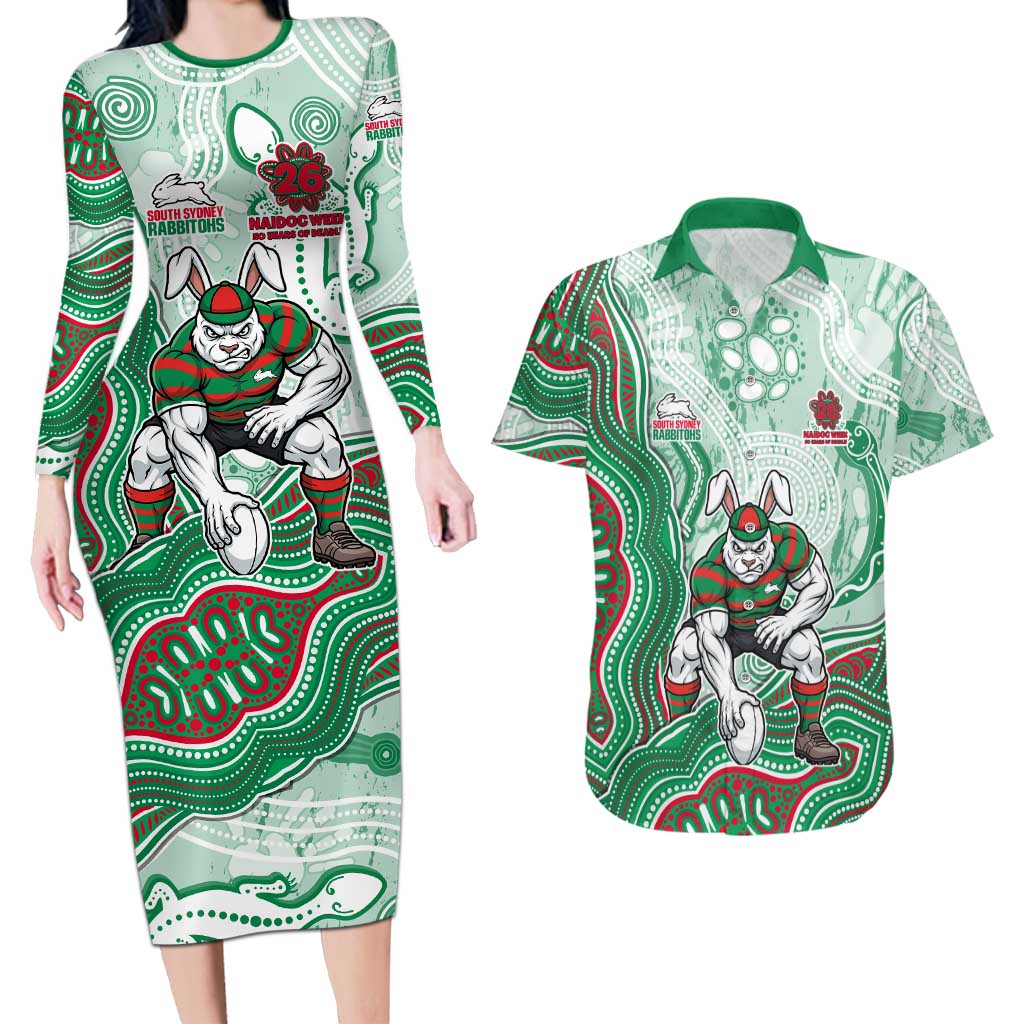 South Sydney Rabbitohs NAIDOC Week 2026 Couples Matching Long Sleeve Bodycon Dress and Hawaiian Shirt First Nations of Australia Aboriginal Mascot Rugby