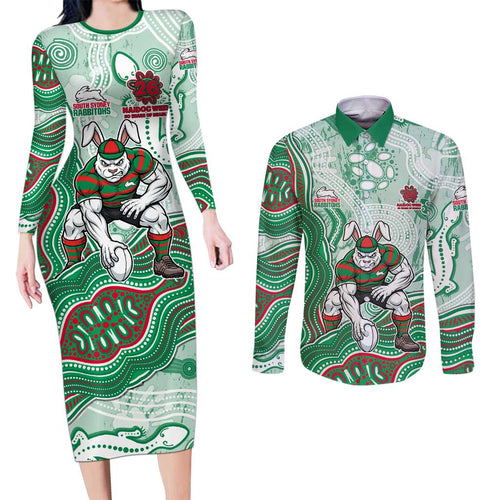 South Sydney Rabbitohs NAIDOC Week 2026 Couples Matching Long Sleeve Bodycon Dress and Long Sleeve Button Shirt First Nations of Australia Aboriginal Mascot Rugby