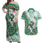 South Sydney Rabbitohs NAIDOC Week 2026 Couples Matching Off Shoulder Maxi Dress and Hawaiian Shirt First Nations of Australia Aboriginal Mascot Rugby