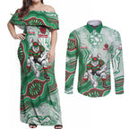 South Sydney Rabbitohs NAIDOC Week 2026 Couples Matching Off Shoulder Maxi Dress and Long Sleeve Button Shirt First Nations of Australia Aboriginal Mascot Rugby