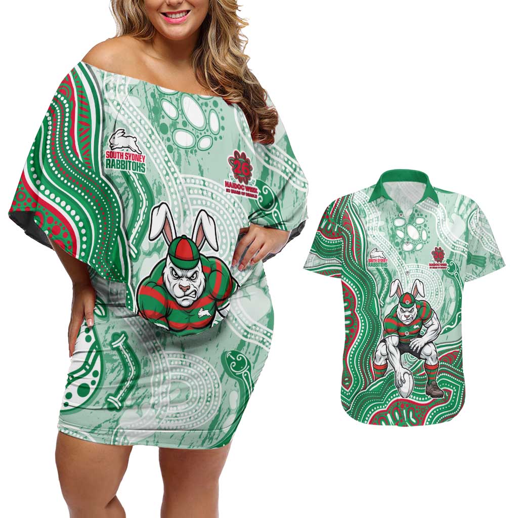 South Sydney Rabbitohs NAIDOC Week 2026 Couples Matching Off Shoulder Short Dress and Hawaiian Shirt First Nations of Australia Aboriginal Mascot Rugby