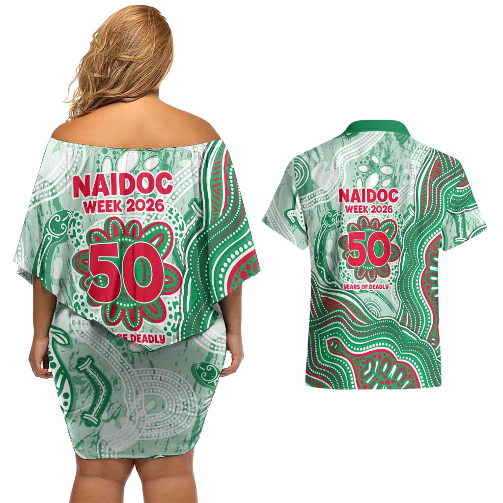 South Sydney Rabbitohs NAIDOC Week 2026 Couples Matching Off Shoulder Short Dress and Hawaiian Shirt First Nations of Australia Aboriginal Mascot Rugby