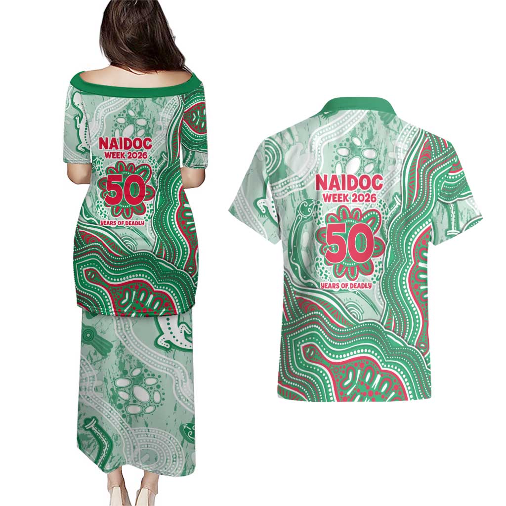 South Sydney Rabbitohs NAIDOC Week 2026 Couples Matching Puletasi and Hawaiian Shirt First Nations of Australia Aboriginal Mascot Rugby