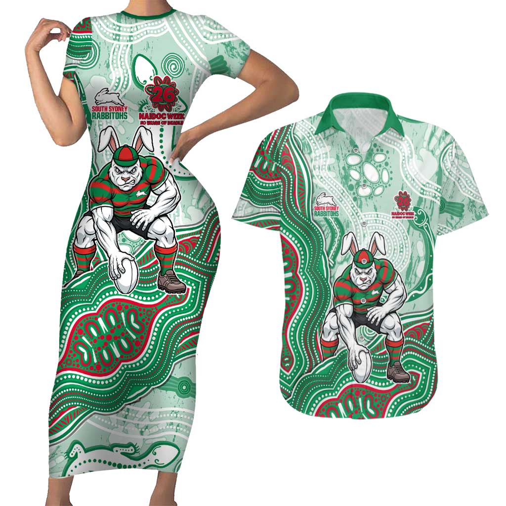 South Sydney Rabbitohs NAIDOC Week 2026 Couples Matching Short Sleeve Bodycon Dress and Hawaiian Shirt First Nations of Australia Aboriginal Mascot Rugby