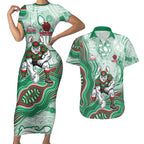 South Sydney Rabbitohs NAIDOC Week 2026 Couples Matching Short Sleeve Bodycon Dress and Hawaiian Shirt First Nations of Australia Aboriginal Mascot Rugby