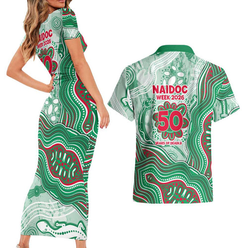South Sydney Rabbitohs NAIDOC Week 2026 Couples Matching Short Sleeve Bodycon Dress and Hawaiian Shirt First Nations of Australia Aboriginal Mascot Rugby
