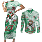 South Sydney Rabbitohs NAIDOC Week 2026 Couples Matching Short Sleeve Bodycon Dress and Long Sleeve Button Shirt First Nations of Australia Aboriginal Mascot Rugby