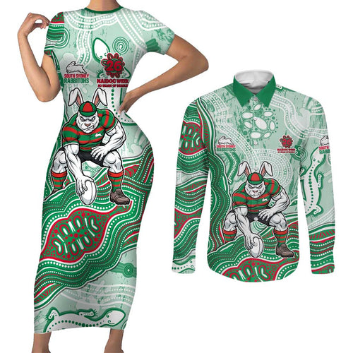 South Sydney Rabbitohs NAIDOC Week 2026 Couples Matching Short Sleeve Bodycon Dress and Long Sleeve Button Shirt First Nations of Australia Aboriginal Mascot Rugby