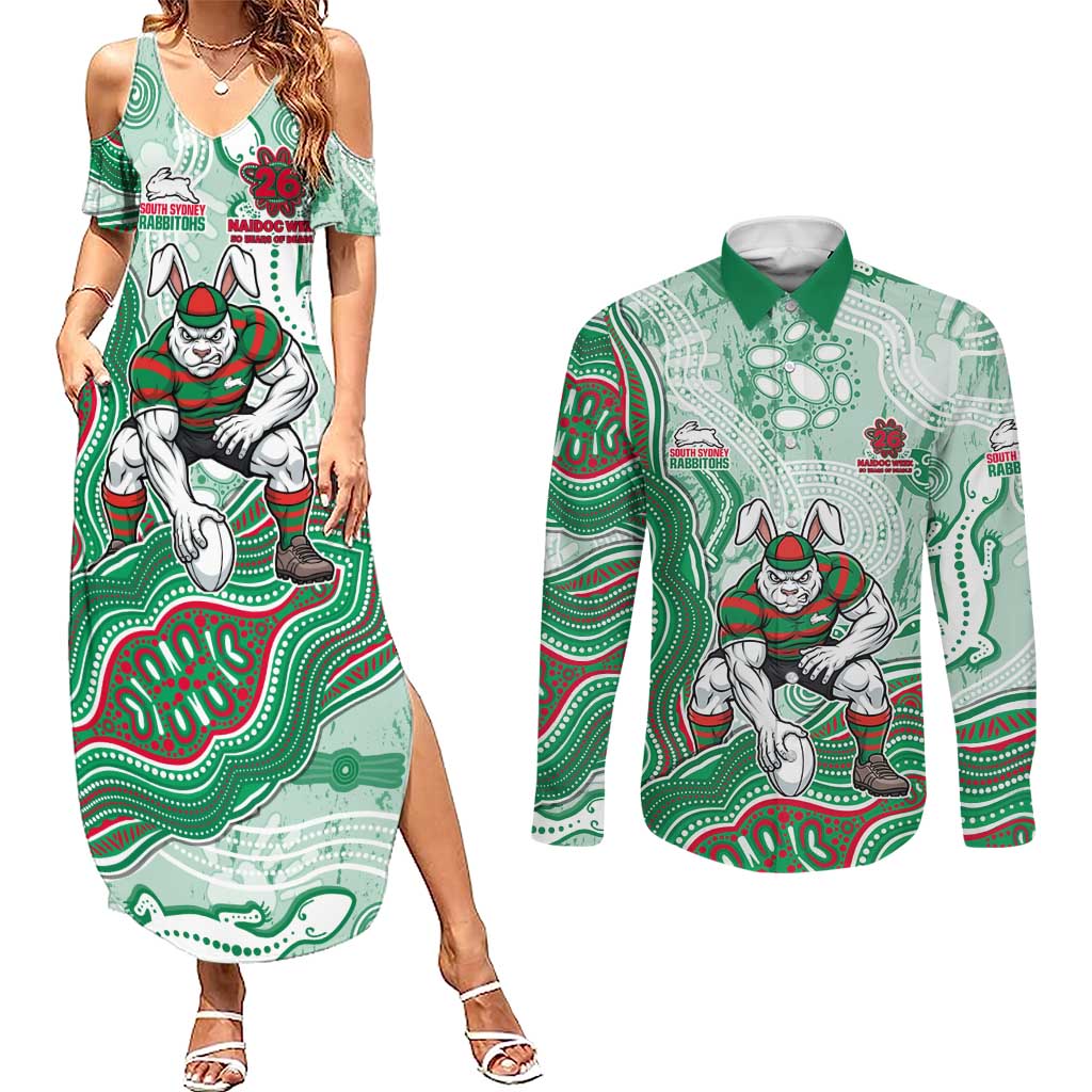 South Sydney Rabbitohs NAIDOC Week 2026 Couples Matching Summer Maxi Dress and Long Sleeve Button Shirt First Nations of Australia Aboriginal Mascot Rugby