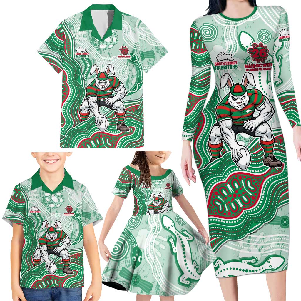 South Sydney Rabbitohs NAIDOC Week 2026 Family Matching Long Sleeve Bodycon Dress and Hawaiian Shirt First Nations of Australia Aboriginal Mascot Rugby