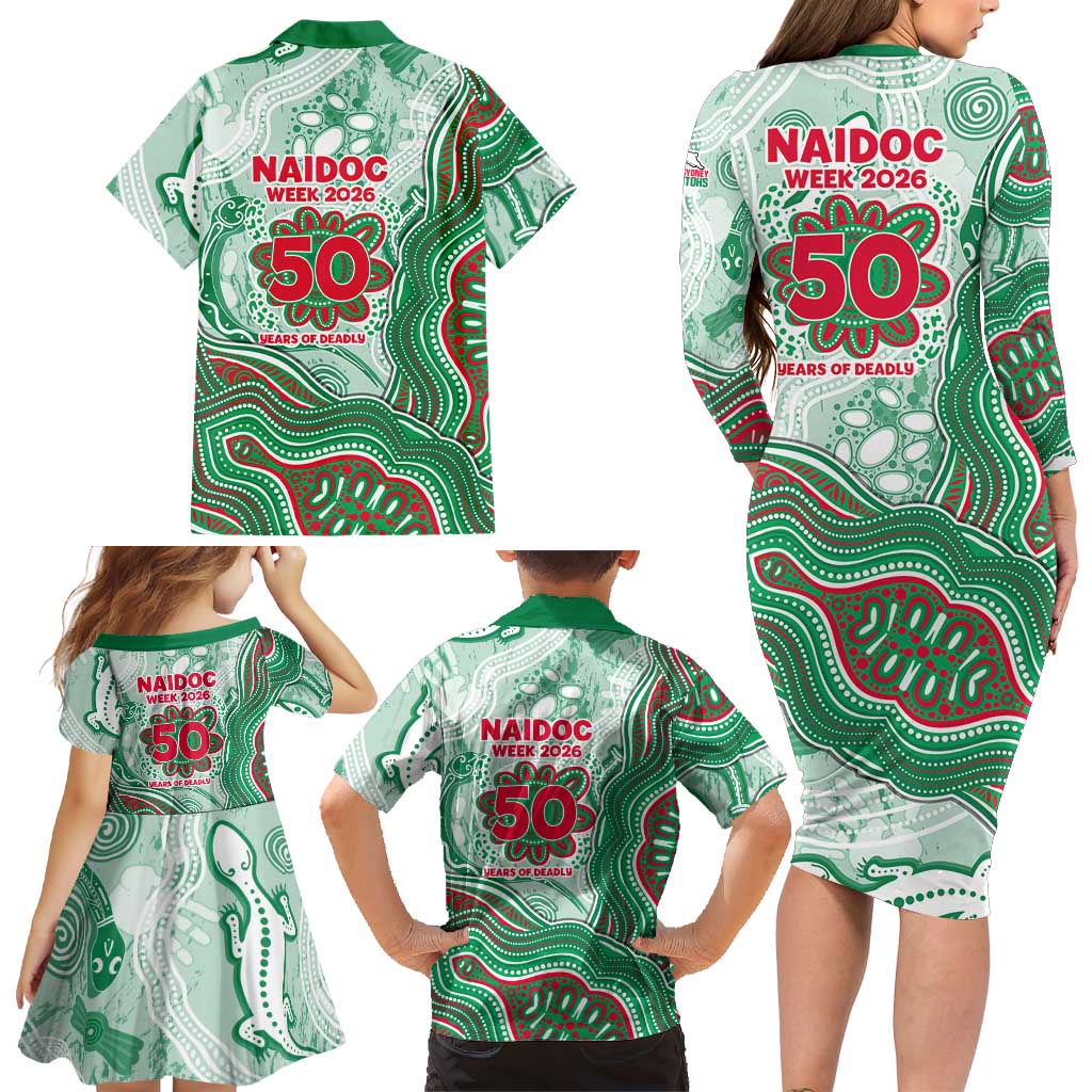 South Sydney Rabbitohs NAIDOC Week 2026 Family Matching Long Sleeve Bodycon Dress and Hawaiian Shirt First Nations of Australia Aboriginal Mascot Rugby
