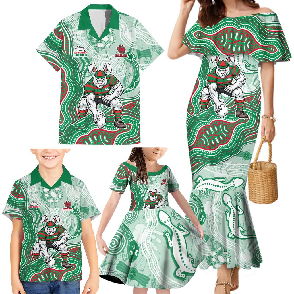 South Sydney Rabbitohs NAIDOC Week 2026 Family Matching Mermaid Dress and Hawaiian Shirt First Nations of Australia Aboriginal Mascot Rugby