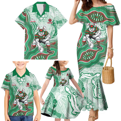 South Sydney Rabbitohs NAIDOC Week 2026 Family Matching Mermaid Dress and Hawaiian Shirt First Nations of Australia Aboriginal Mascot Rugby