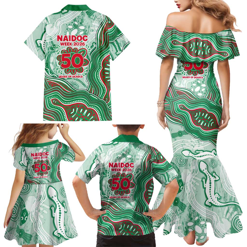 South Sydney Rabbitohs NAIDOC Week 2026 Family Matching Mermaid Dress and Hawaiian Shirt First Nations of Australia Aboriginal Mascot Rugby