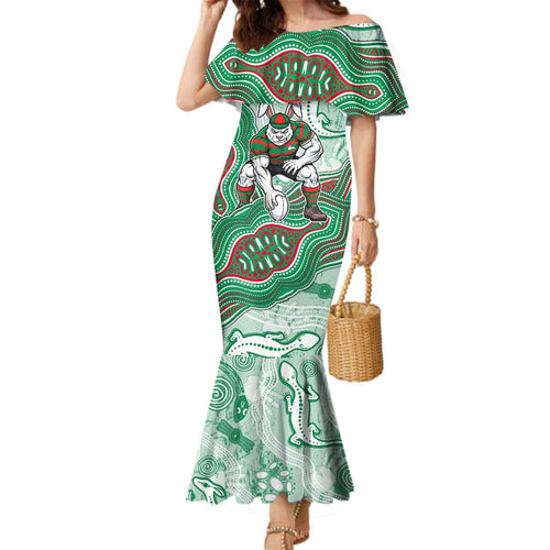 South Sydney Rabbitohs NAIDOC Week 2026 Family Matching Mermaid Dress and Hawaiian Shirt First Nations of Australia Aboriginal Mascot Rugby