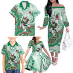 South Sydney Rabbitohs NAIDOC Week 2026 Family Matching Off The Shoulder Long Sleeve Dress and Hawaiian Shirt First Nations of Australia Aboriginal Mascot Rugby