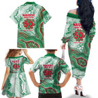 South Sydney Rabbitohs NAIDOC Week 2026 Family Matching Off The Shoulder Long Sleeve Dress and Hawaiian Shirt First Nations of Australia Aboriginal Mascot Rugby