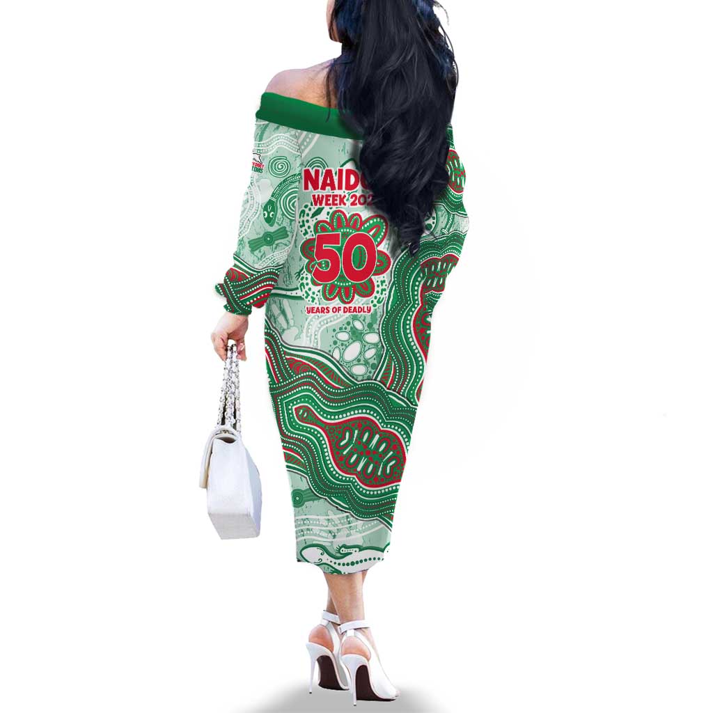 South Sydney Rabbitohs NAIDOC Week 2026 Family Matching Off The Shoulder Long Sleeve Dress and Hawaiian Shirt First Nations of Australia Aboriginal Mascot Rugby