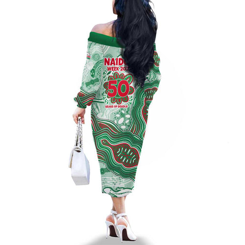 South Sydney Rabbitohs NAIDOC Week 2026 Family Matching Off The Shoulder Long Sleeve Dress and Hawaiian Shirt First Nations of Australia Aboriginal Mascot Rugby
