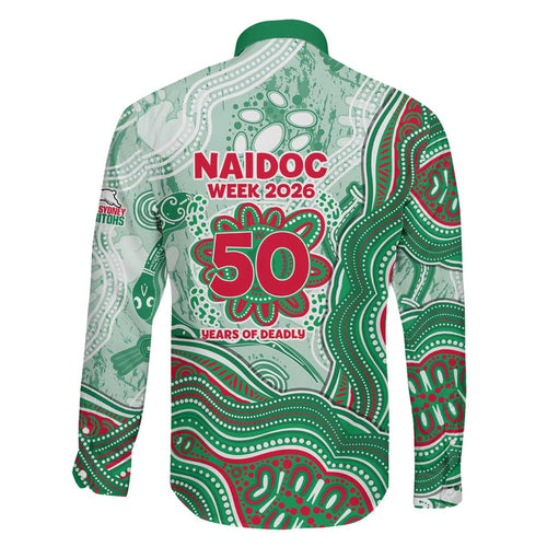 South Sydney Rabbitohs NAIDOC Week 2026 Family Matching Off Shoulder Maxi Dress and Hawaiian Shirt First Nations of Australia Aboriginal Mascot Rugby