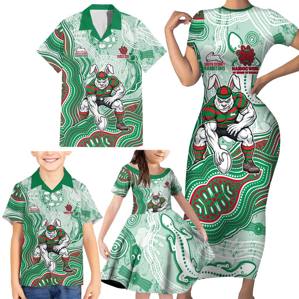 South Sydney Rabbitohs NAIDOC Week 2026 Family Matching Short Sleeve Bodycon Dress and Hawaiian Shirt First Nations of Australia Aboriginal Mascot Rugby