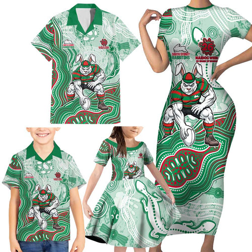 South Sydney Rabbitohs NAIDOC Week 2026 Family Matching Short Sleeve Bodycon Dress and Hawaiian Shirt First Nations of Australia Aboriginal Mascot Rugby