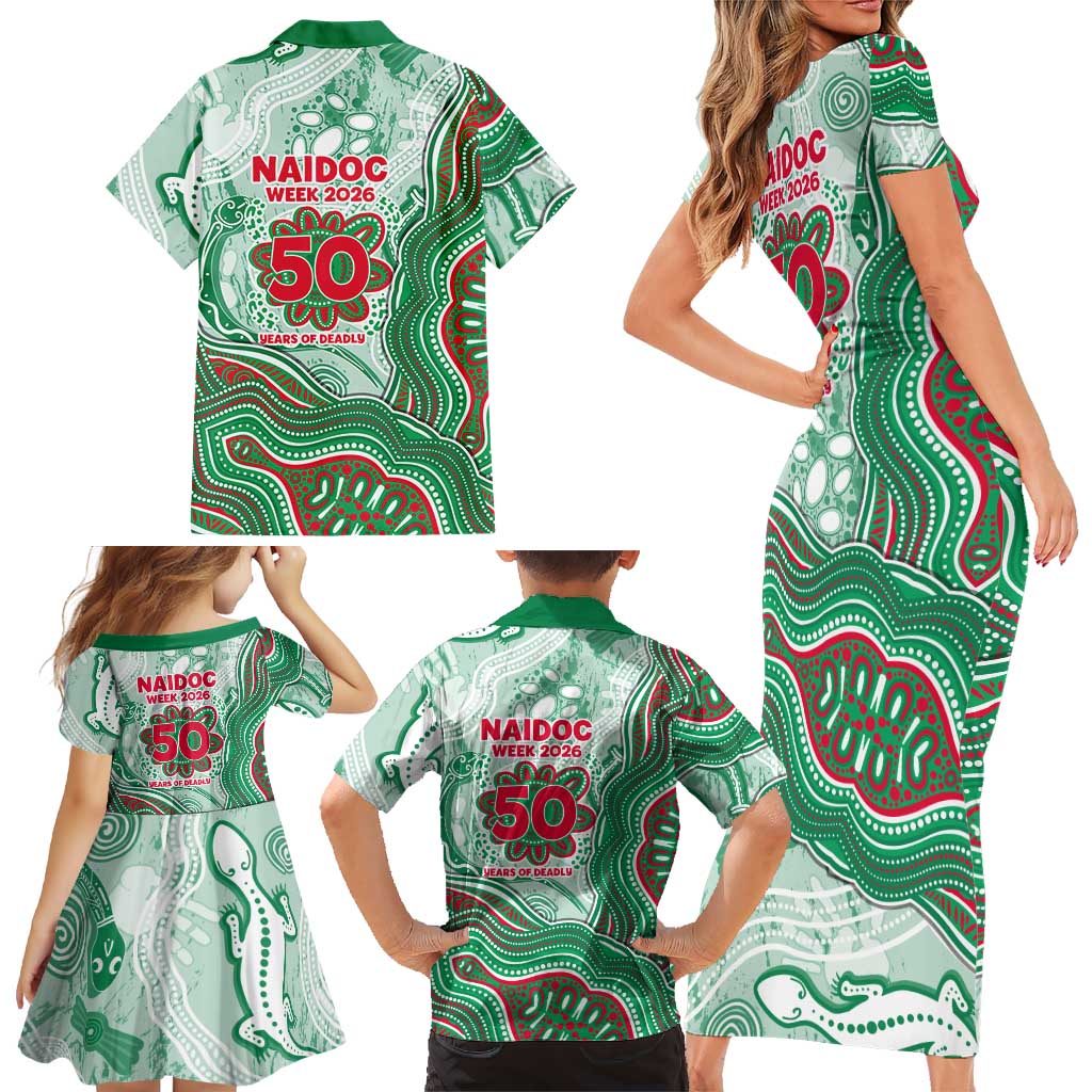 South Sydney Rabbitohs NAIDOC Week 2026 Family Matching Short Sleeve Bodycon Dress and Hawaiian Shirt First Nations of Australia Aboriginal Mascot Rugby