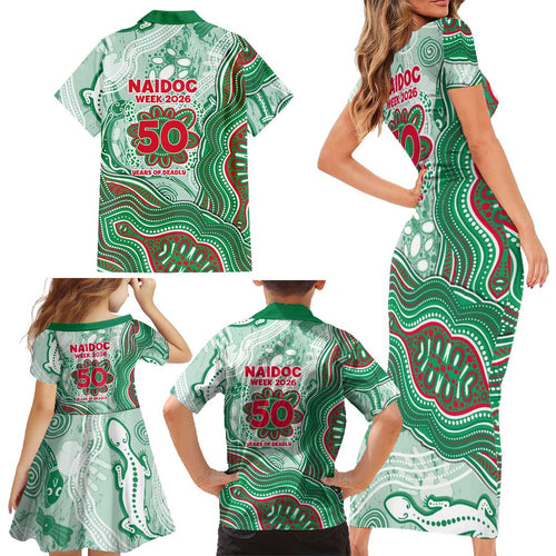 South Sydney Rabbitohs NAIDOC Week 2026 Family Matching Short Sleeve Bodycon Dress and Hawaiian Shirt First Nations of Australia Aboriginal Mascot Rugby