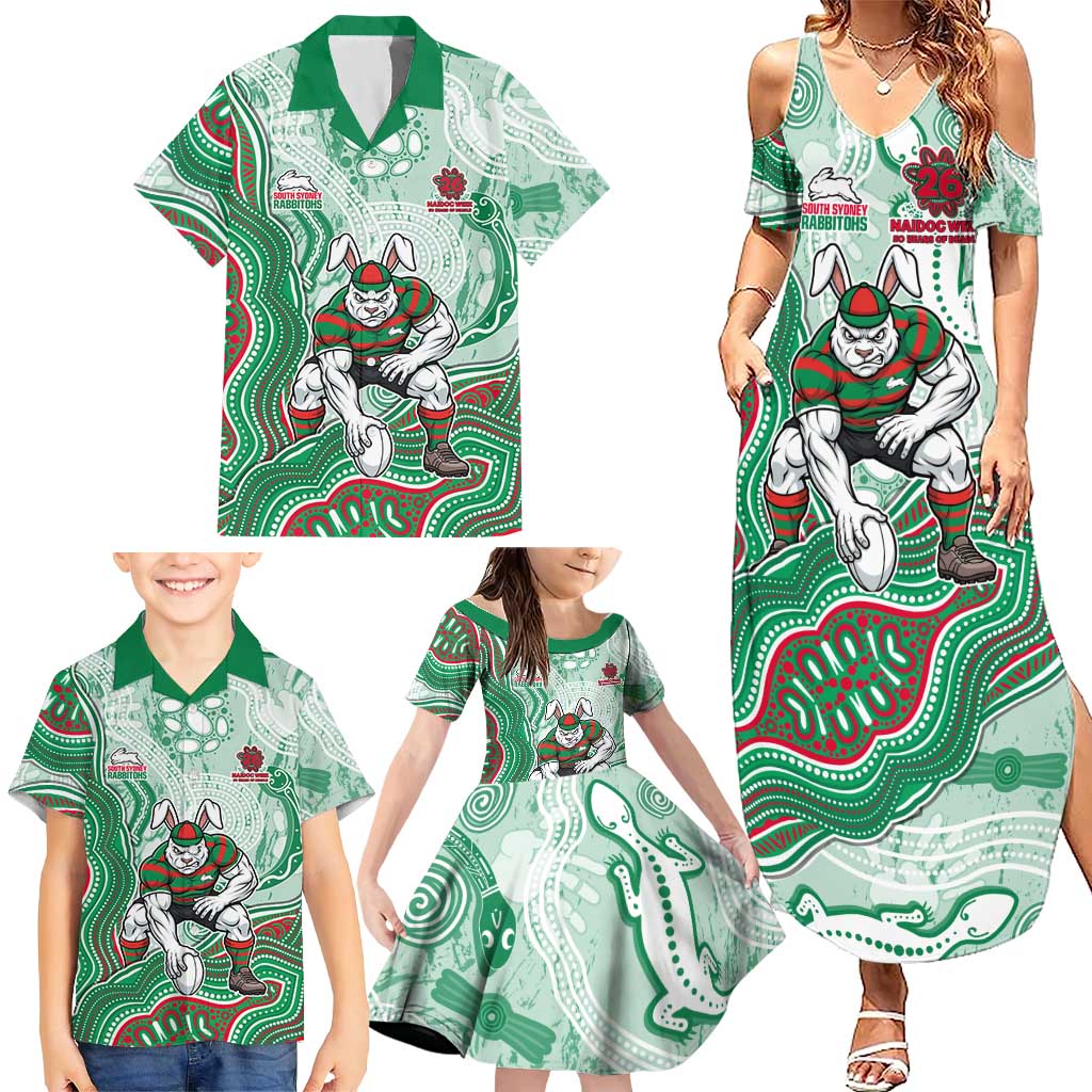 South Sydney Rabbitohs NAIDOC Week 2026 Family Matching Summer Maxi Dress and Hawaiian Shirt First Nations of Australia Aboriginal Mascot Rugby