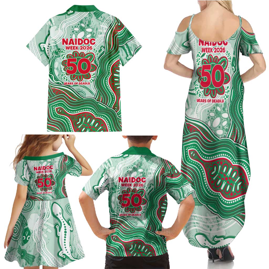 South Sydney Rabbitohs NAIDOC Week 2026 Family Matching Summer Maxi Dress and Hawaiian Shirt First Nations of Australia Aboriginal Mascot Rugby