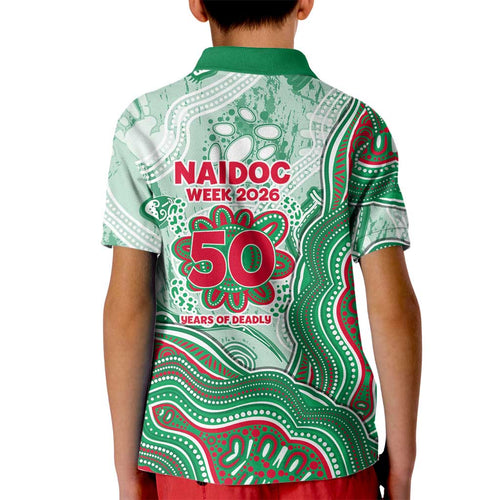 South Sydney Rabbitohs NAIDOC Week 2026 Kid Polo Shirt First Nations of Australia Aboriginal Mascot Rugby