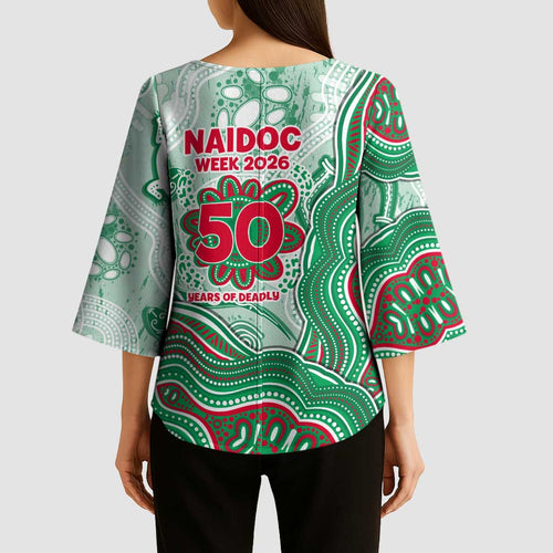 South Sydney Rabbitohs NAIDOC Week 2026 Kimono Sleeve Blouse First Nations of Australia Aboriginal Mascot Rugby