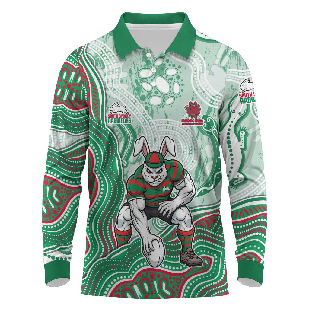 South Sydney Rabbitohs NAIDOC Week 2026 Long Sleeve Polo Shirt First Nations of Australia Aboriginal Mascot Rugby