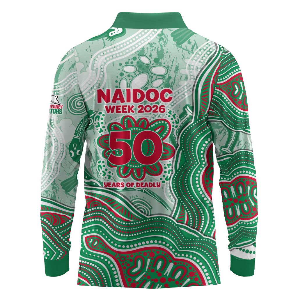 South Sydney Rabbitohs NAIDOC Week 2026 Long Sleeve Polo Shirt First Nations of Australia Aboriginal Mascot Rugby