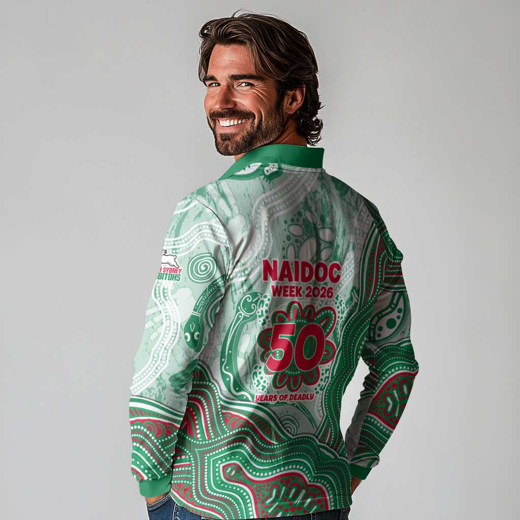South Sydney Rabbitohs NAIDOC Week 2026 Long Sleeve Polo Shirt First Nations of Australia Aboriginal Mascot Rugby