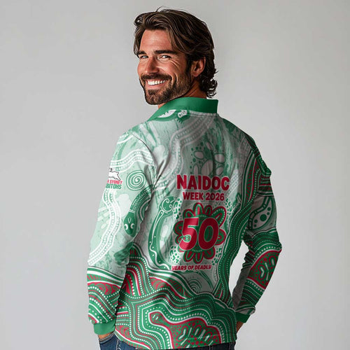South Sydney Rabbitohs NAIDOC Week 2026 Long Sleeve Polo Shirt First Nations of Australia Aboriginal Mascot Rugby