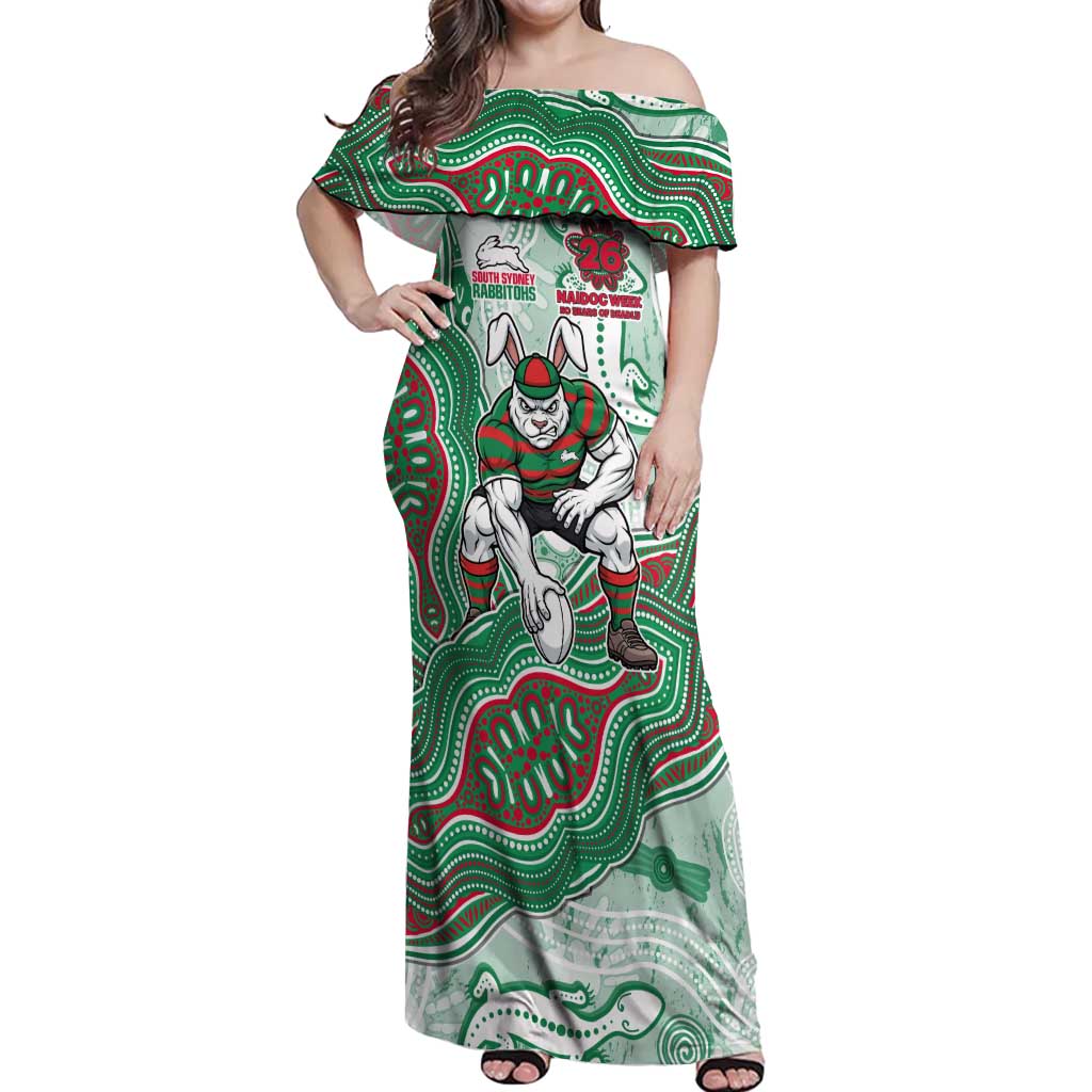 South Sydney Rabbitohs NAIDOC Week 2026 Off Shoulder Maxi Dress First Nations of Australia Aboriginal Mascot Rugby