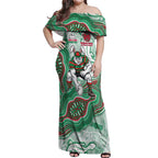 South Sydney Rabbitohs NAIDOC Week 2026 Off Shoulder Maxi Dress First Nations of Australia Aboriginal Mascot Rugby
