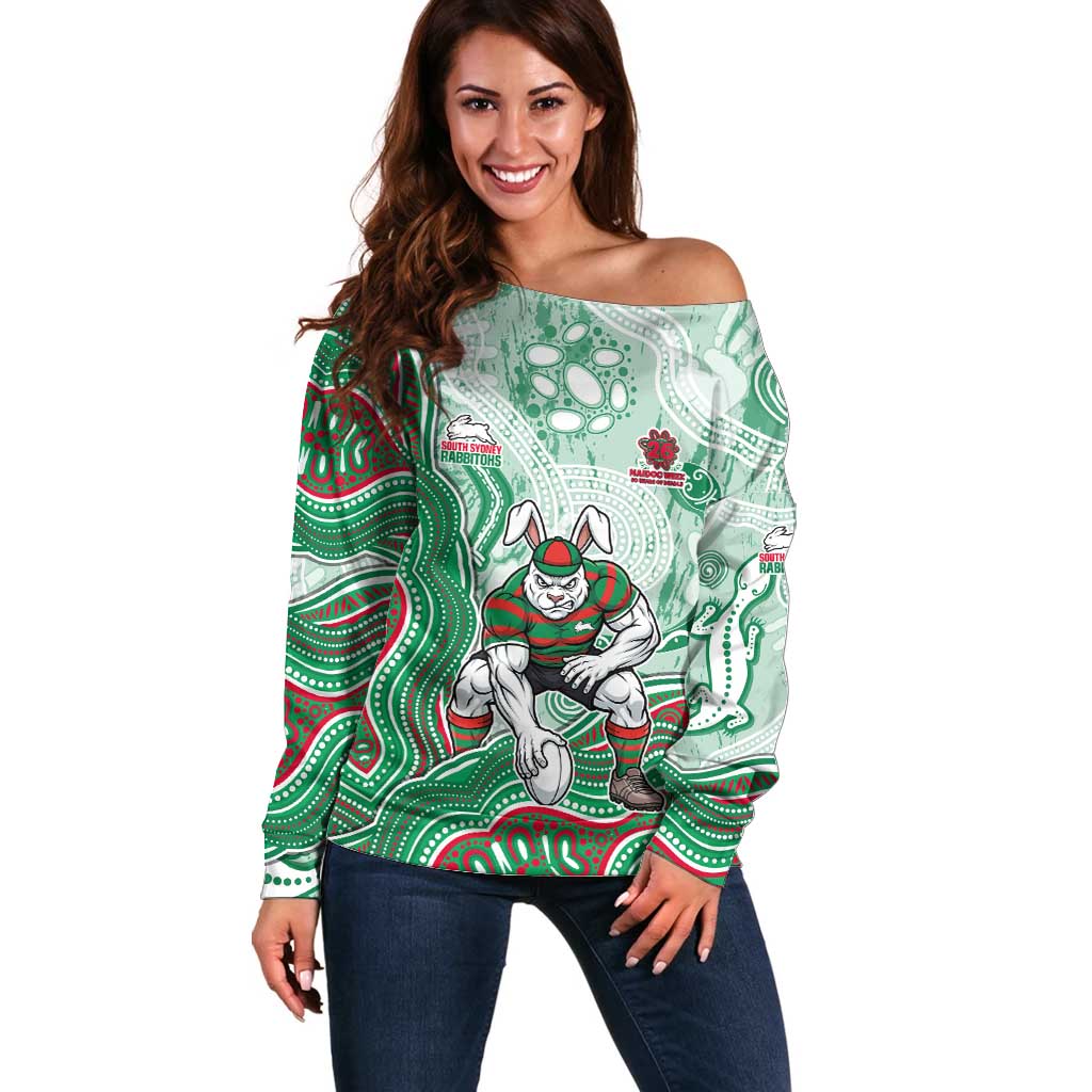 South Sydney Rabbitohs NAIDOC Week 2026 Off Shoulder Sweater First Nations of Australia Aboriginal Mascot Rugby