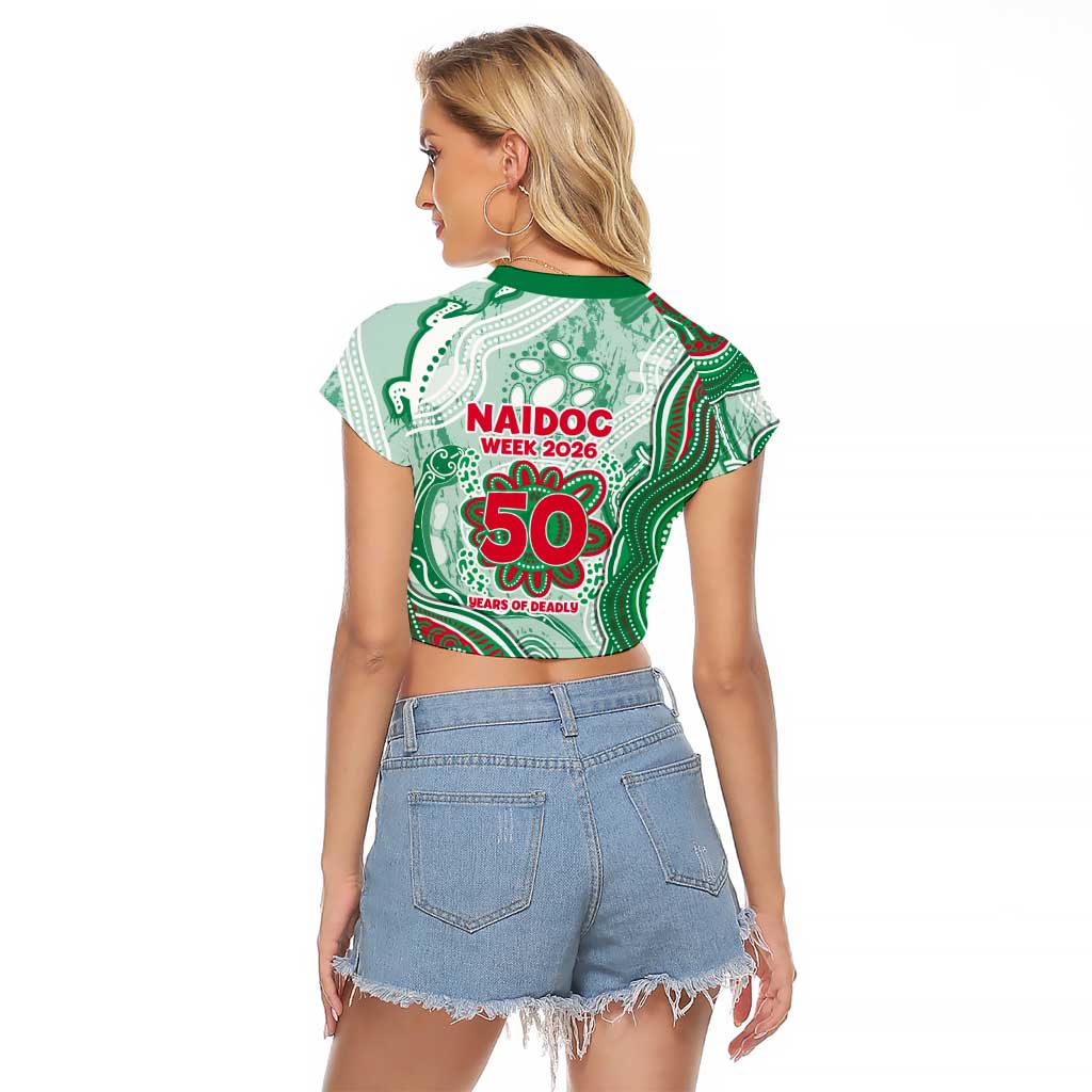 South Sydney Rabbitohs NAIDOC Week 2026 Raglan Cropped T Shirt First Nations of Australia Aboriginal Mascot Rugby