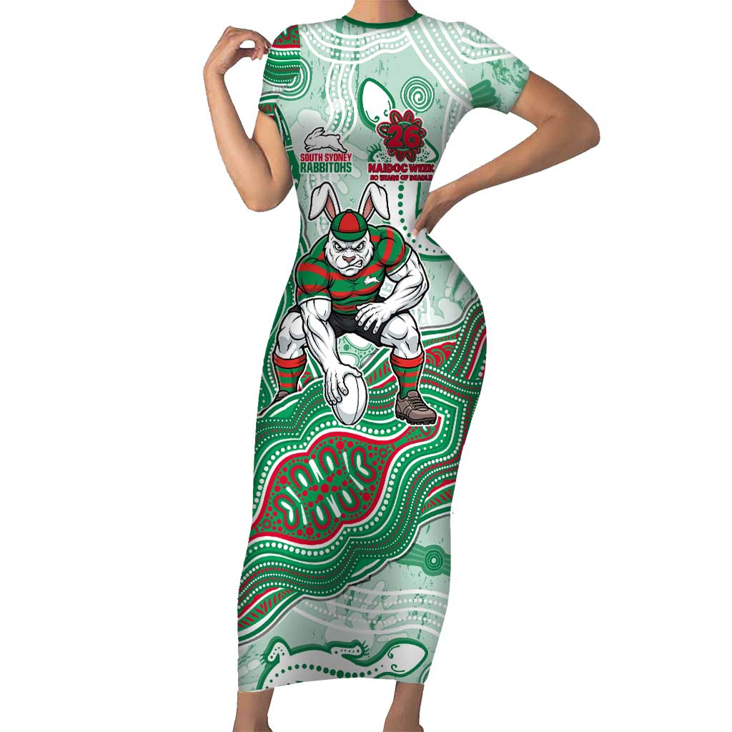 South Sydney Rabbitohs NAIDOC Week 2026 Short Sleeve Bodycon Dress First Nations of Australia Aboriginal Mascot Rugby