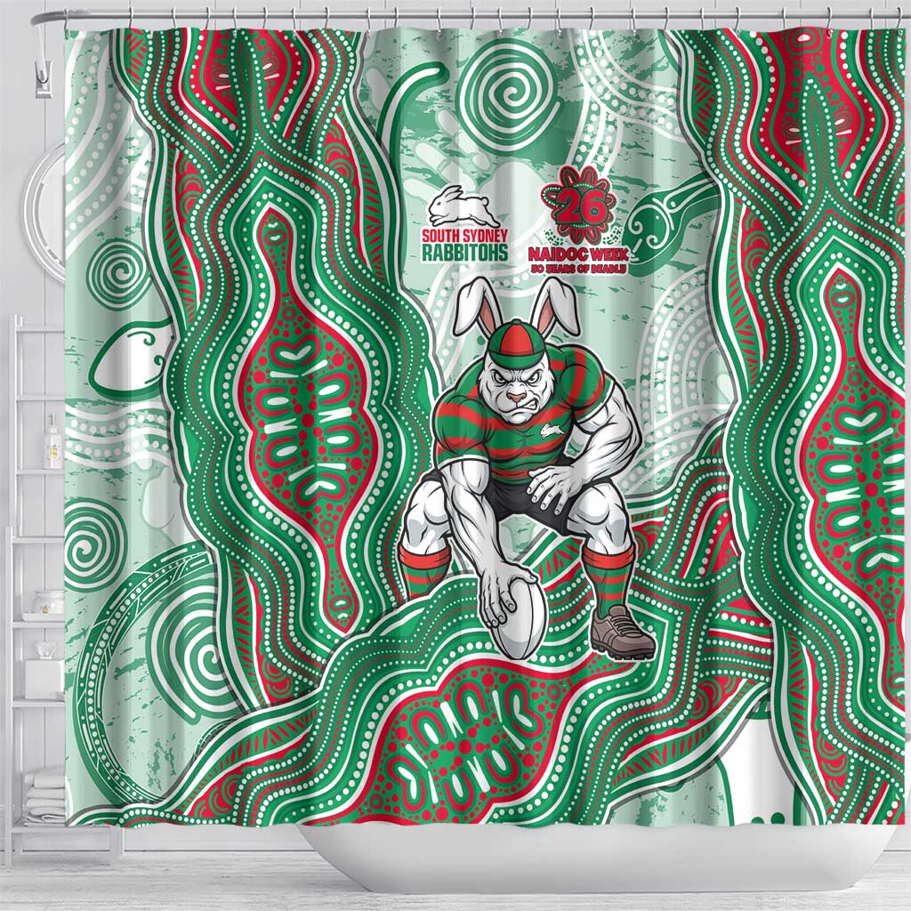 South Sydney Rabbitohs NAIDOC Week 2026 Shower Curtain First Nations of Australia Aboriginal Mascot Rugby