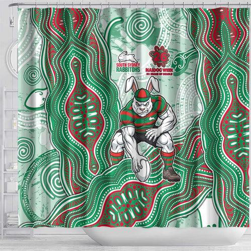 South Sydney Rabbitohs NAIDOC Week 2026 Shower Curtain First Nations of Australia Aboriginal Mascot Rugby