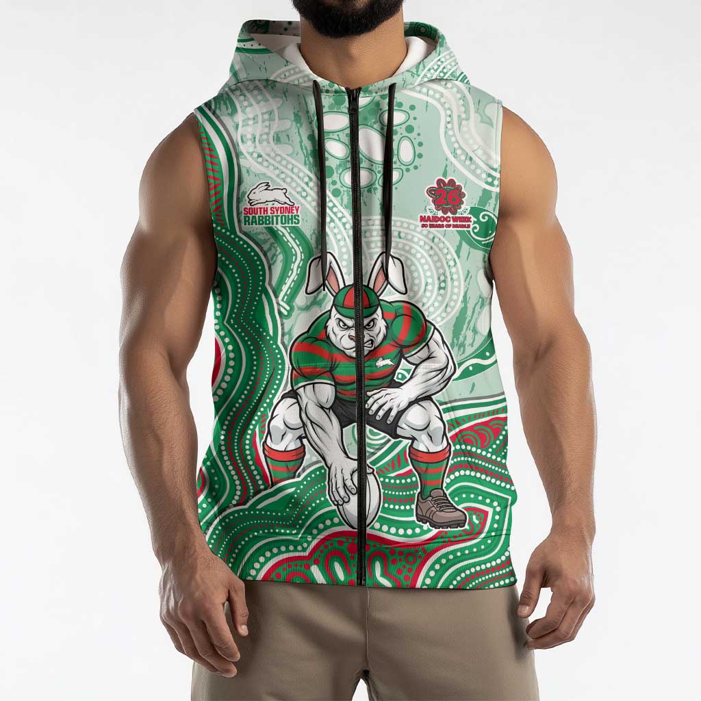 South Sydney Rabbitohs NAIDOC Week 2026 Sleeveless Zip Hoodie First Nations of Australia Aboriginal Mascot Rugby