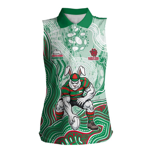 South Sydney Rabbitohs NAIDOC Week 2026 Women Sleeveless Polo Shirt First Nations of Australia Aboriginal Mascot Rugby