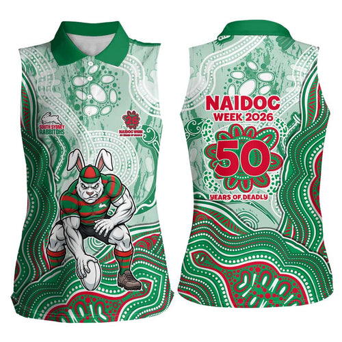 South Sydney Rabbitohs NAIDOC Week 2026 Women Sleeveless Polo Shirt First Nations of Australia Aboriginal Mascot Rugby